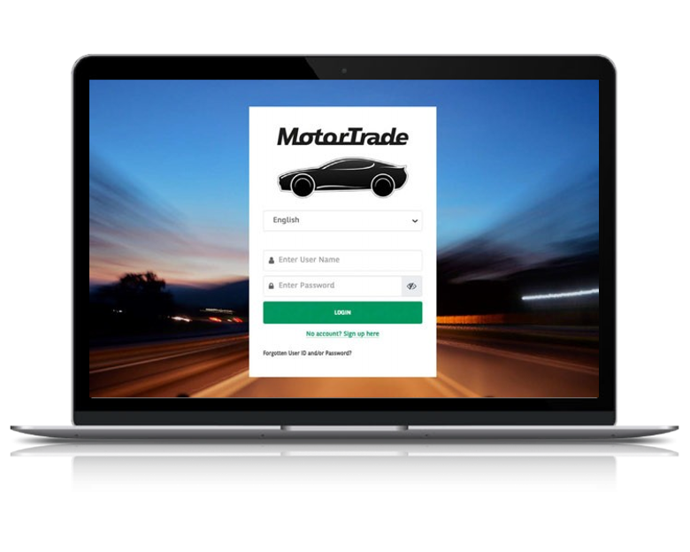 a laptop with on the screen the internet page of the MotorTrade page used to sign up to this platform